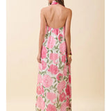 Strapless Floral Maxi Dress with Convertible Scarf | Pink