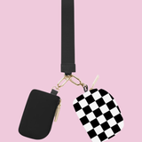 Double Pouch Wristlet- Black/White Checkered