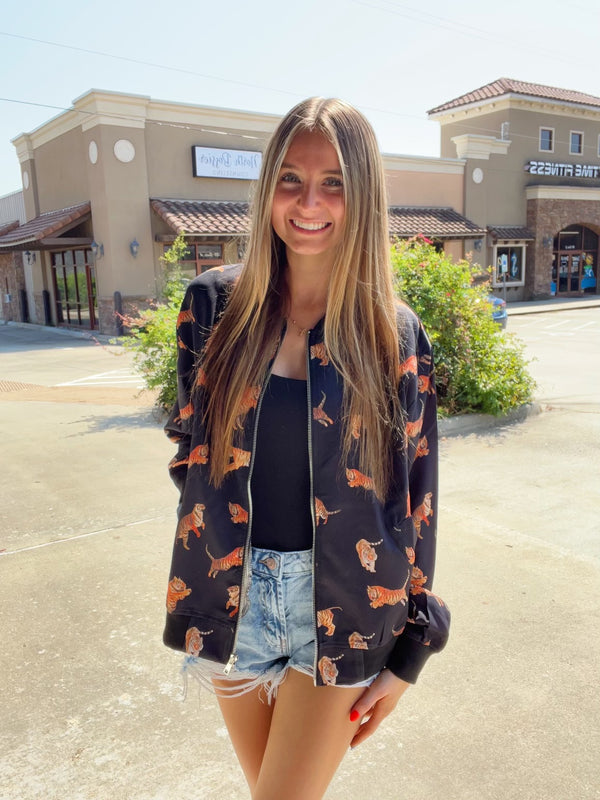 TIGER PRINT ALL OVER BOMBER JACKET