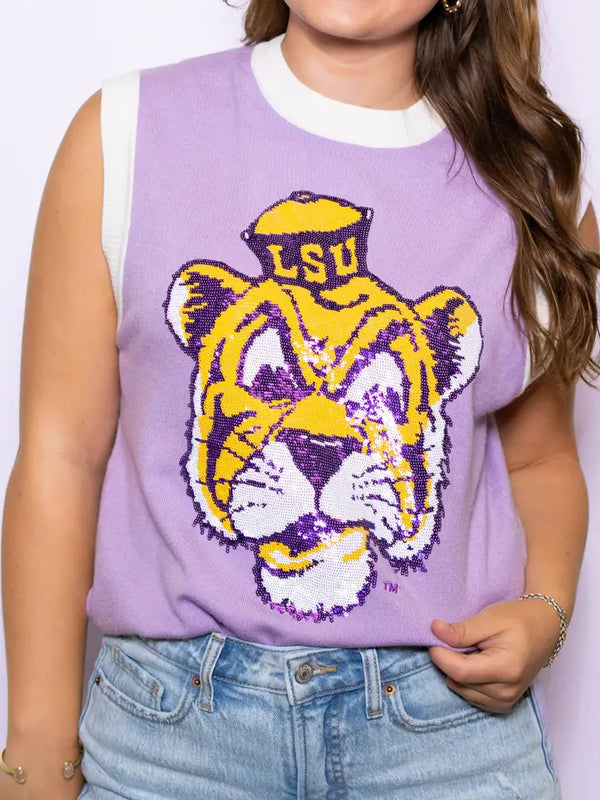 LSU Vintage Tiger-Licensed | Sequin Sleeveless Sweater