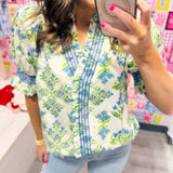 The Spring in Bloom Puff Sleeve Blouse | Blue