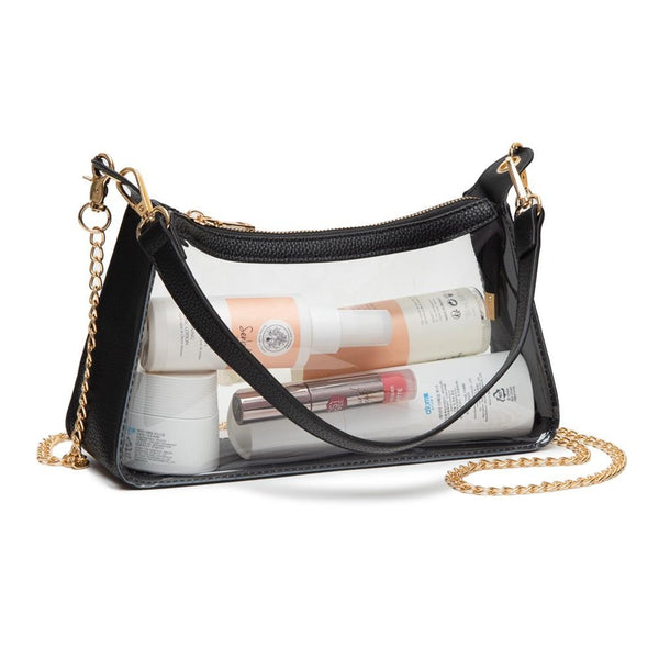 Clear Vegan Leather Cross Body Tote Bag With Detachable Chain Strap