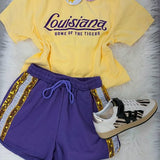 Purple Shorts with Gold and White Sequins