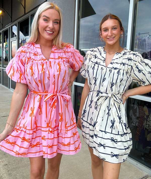 Just The Sweetest Bow Ribbon Dress - Pink and Orange