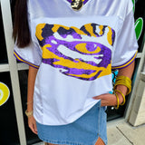 LSU Tiger Eye (Licensed) | Sequin Design Football Jersey White