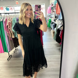Solid Lace Midi Dress Black