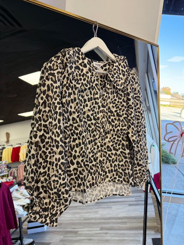 Collar Leopard Longsleeve Top