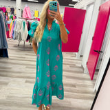 Pretty in Bloom Midi Dress Teal and Pink