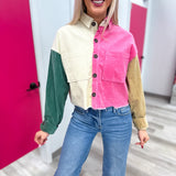 Pink Cream Green Colorblock Shacket