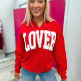 Lover Vinyl Split Neck Graphic Crewneck on Red