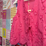 Floral Applique Tie Top Pink