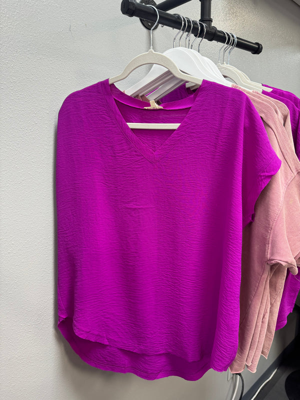 Magenta V Neck Top