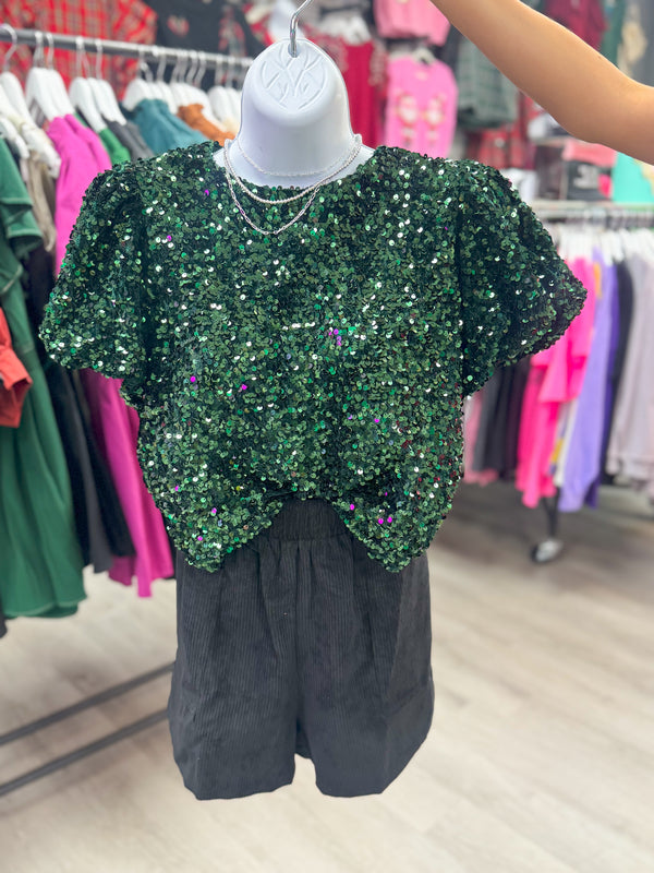 She Shimmers in the Light Sequin Top Green