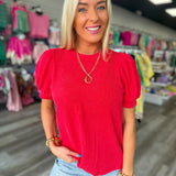 Ribbed Bubble Sleeve Top