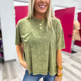 BLACK FRIDAY | Washed Ribbed Cuffed Short Sleeve Round Neck Top