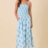 Put You First Blue Floral Midi