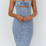 Denim Cut Out Midi Dress