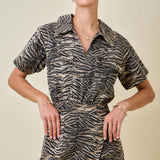 Tiger Print Denim Romper
