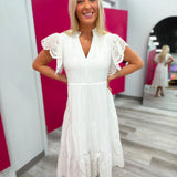 Solid Lace Midi Dress White