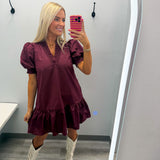 Drawn To You V-Neck Dress - Merlot