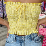 Yellow White Strapless Top