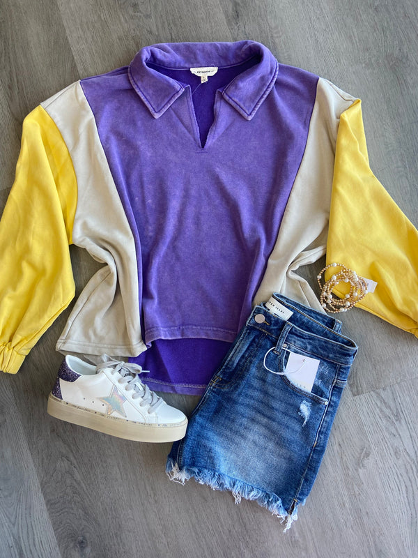 Purple and Yellow French Terry Pullover