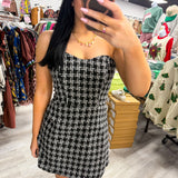 Tweed Checkered Wrap Front Mini Dress W/flap
