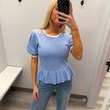 Chambray Lettuce Trim Top