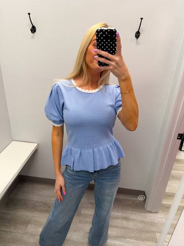 Chambray Lettuce Trim Top
