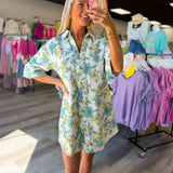 Blue and Yellow Floral Denim Dress