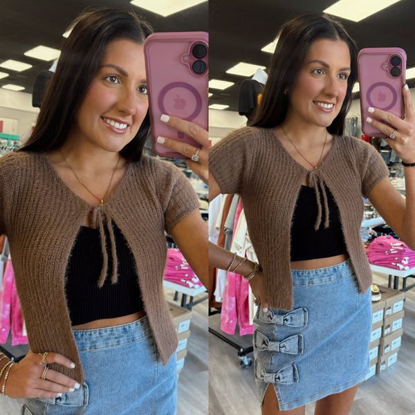 Mocha Tie Front Sweater