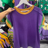 Mardi Gras Raised Rib Contrast Trim Top Purple