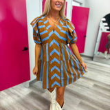 Turning Heads Stripe Dress Blue and Brown
