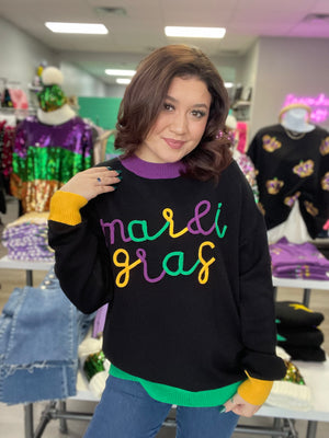 Mardi Gras State of Mind Sweater - Black