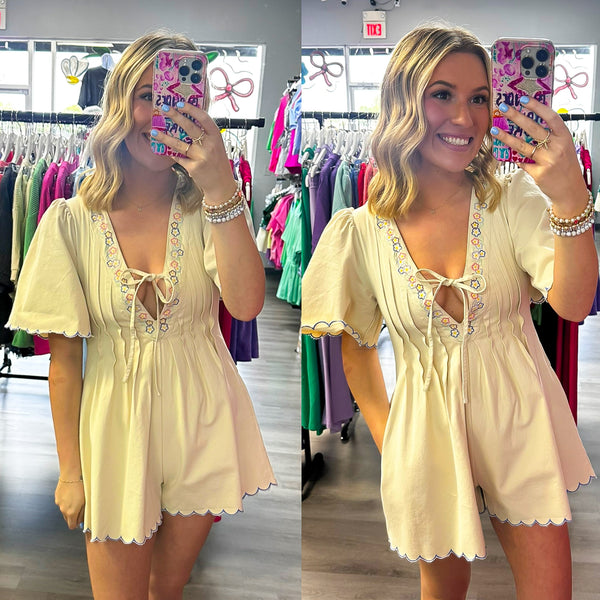 Romper with Flower and Scallop Detail