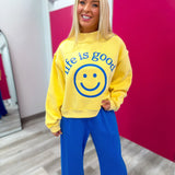 Reversible Graphic Mock-Neck Crop Sweatshirt Yellow