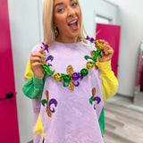 Sequin Fleur De Lis Mardi Gras Sweatshirt Top