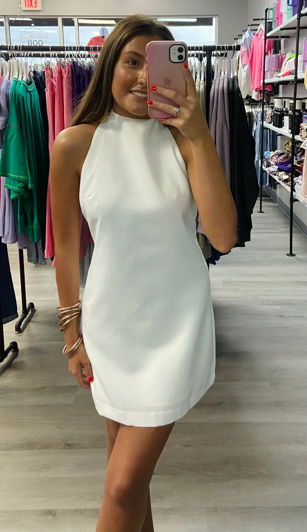 Halter Neck Back Bow Mini Dress - White