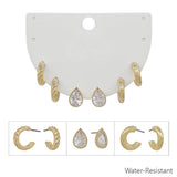Set of 3 Gold Crystal Teardrop, and Textured Huggie Hoops