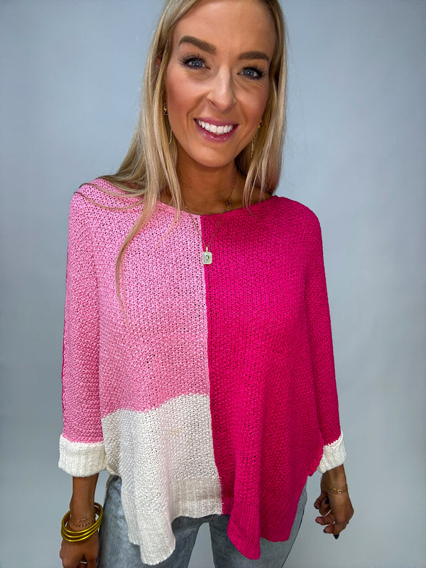 Pink Color Block Sweater