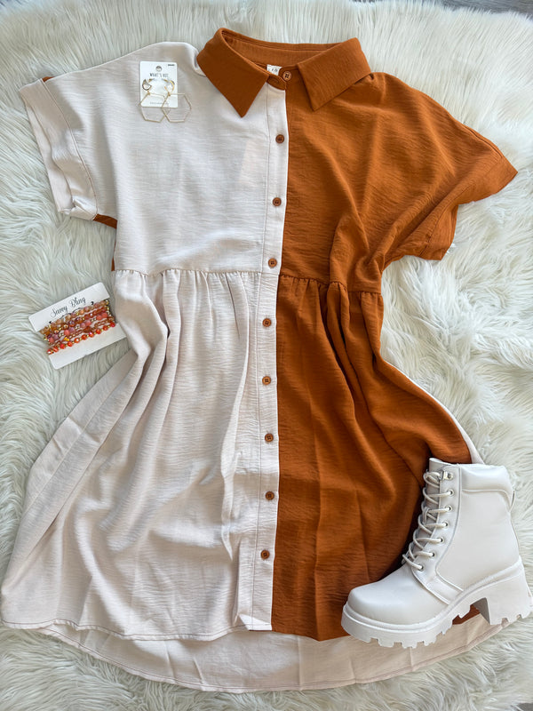 Rust Colorblock Dress