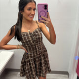 Plaid Ruched Bodice Plaid Mini Dress With Bow Detail
