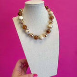 Chunky Ball Bead Necklace - Brown and Cream