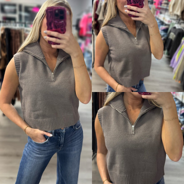 Sleeveless Zip Up Sweater Vest