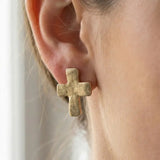 Vintage Metallic Cross Stud Earrings