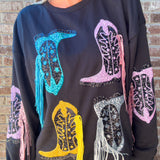 Cowgirl Era | Boot Sequin Fringe Fleece Top