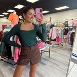 Suede Shorts W/ Belt & Back Seam Detail