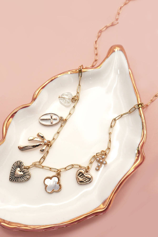 Charm Necklace Bow Cross Heart