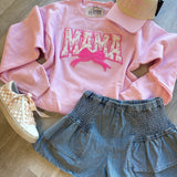 Mama Light Pink Patch Bow Sweatshirt