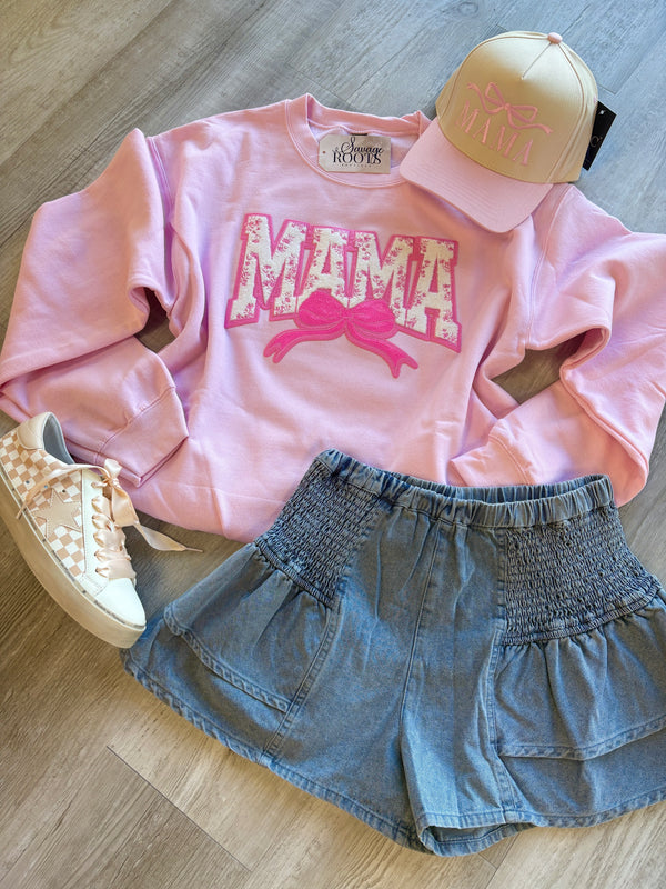 Mama Light Pink Patch Bow Sweatshirt